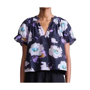 NWT Apiece Apart Lo Capo Silk Blend Top Sienna Floral Navy Purple White Medium